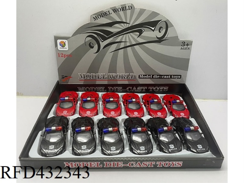 1:32 SIMULATION OPEN 2 DOORS LYCAN PULL BACK ALLOY POLICE CAR 12PCS