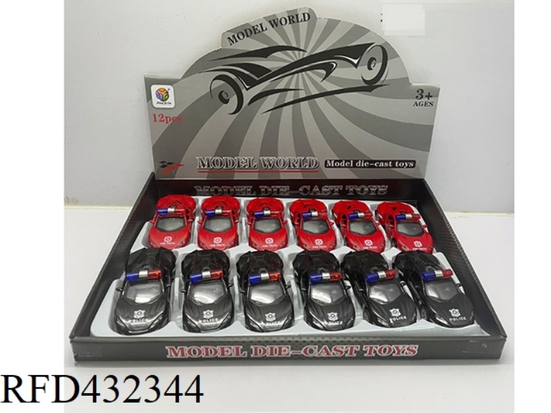 1:32 SIMULATION OPEN 2 DOORS LYCAN LIGHTING MUSIC PULL BACK ALLOY POLICE CAR 12PCS