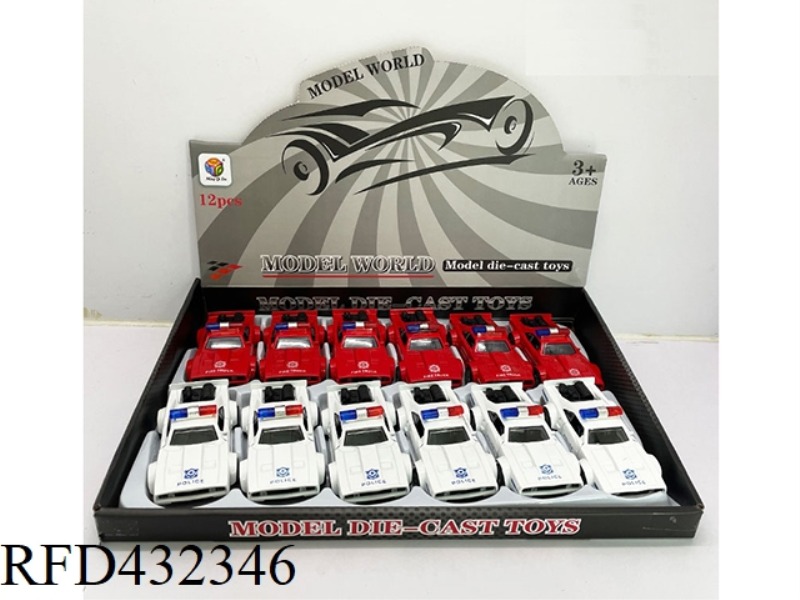 1:32 SIMULATION OPEN 2 DOORS DODGE A MODEL LIGHTING MUSIC PULL BACK ALLOY POLICE CAR 12PCS