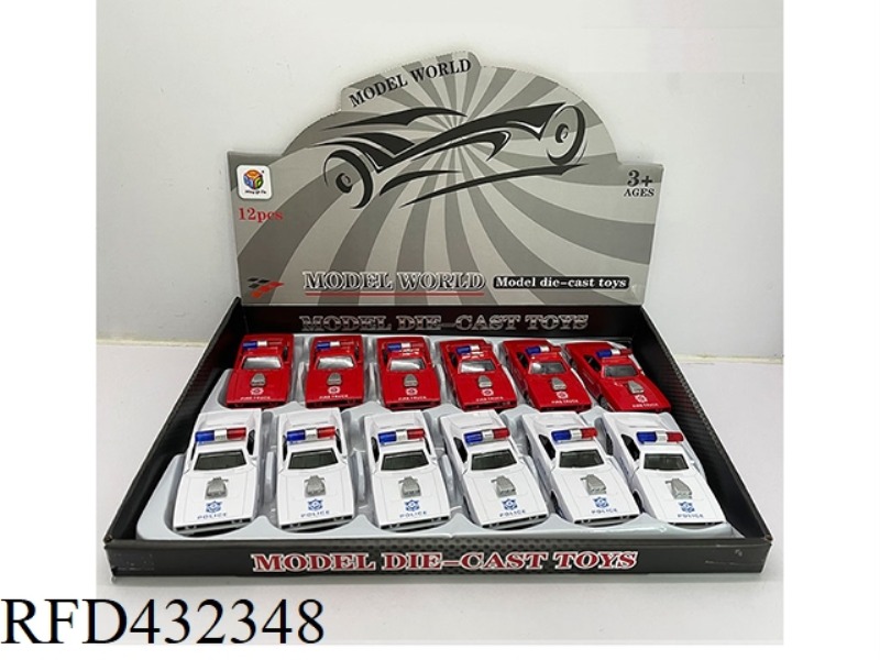 1:32 SIMULATION OPEN 2 DOORS DODGE B TYPE LIGHTING MUSIC PULL BACK ALLOY POLICE CAR 12PCS