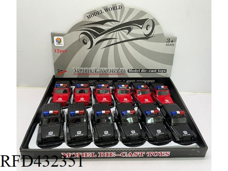 1:32 SIMULATION OPEN 2 DOORS WRANGLER PULLBACK ALLOY POLICE CAR 12PCS