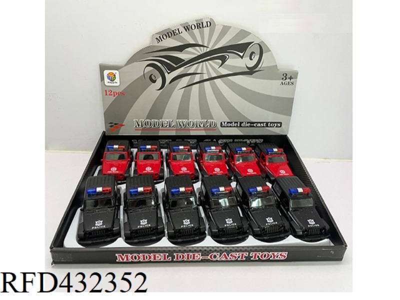 1:32 SIMULATION OPEN 2 DOORS WRANGLER LIGHTING MUSIC PULL BACK ALLOY POLICE CAR 12PCS