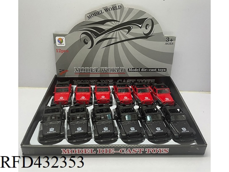 1:32 SIMULATION OPEN 2 DOORS WRANGLER CONVERTIBLE PULL BACK ALLOY POLICE CAR 12PCS