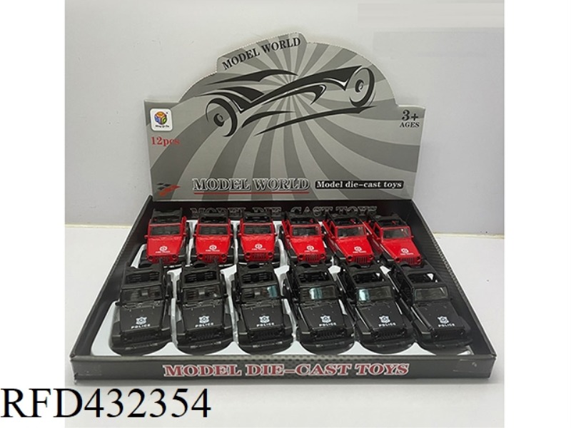 1:32 SIMULATION OPEN 2 DOORS WRANGLER CONVERTIBLE LIGHTING MUSIC PULL BACK ALLOY POLICE CAR 12PCS
