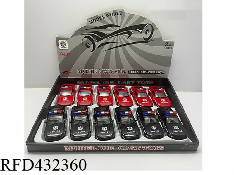 1:32 SIMULATION OPEN 2 DOORS MUSTANG LIGHTING MUSIC PULL BACK ALLOY POLICE CAR 12PCS
