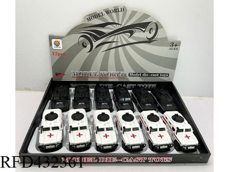 1:32 SIMULATION OPEN 2 DOORS RUSSIAN MILITARY VEHICLE PULL BACK ALLOY POLICE CAR 12PCS