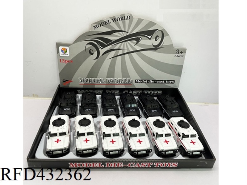 1:32 SIMULATION OPEN 2 RUSSIAN MILITARY VEHICLES LIGHTING MUSIC PULL BACK ALLOY POLICE CAR 12PCS