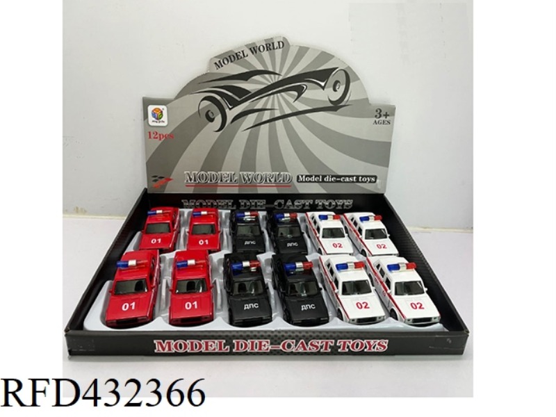 1:32 SIMULATION OPEN 2 DOORS LADA LIGHT MUSIC PULL BACK ALLOY POLICE CAR 12PCS