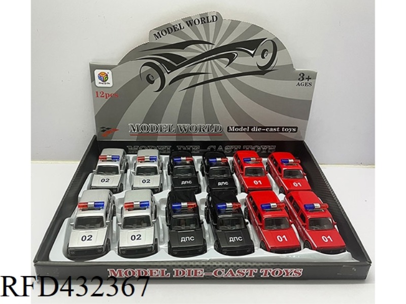 1:32 SIMULATION OPEN 2 DOORS RUSSIAN OFF-ROAD PULLBACK ALLOY POLICE CAR 12PCS