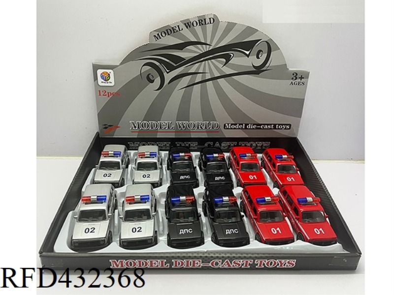 1:32 SIMULATION OPEN 2 DOORS RUSSIAN OFF-ROAD LIGHTING MUSIC PULL BACK ALLOY POLICE CAR 12PCS