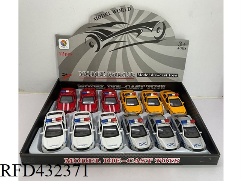 1:32 SIMULATION OPEN 2 DOORS RUSSIAN PULL BACK ALLOY POLICE CAR 12PCS