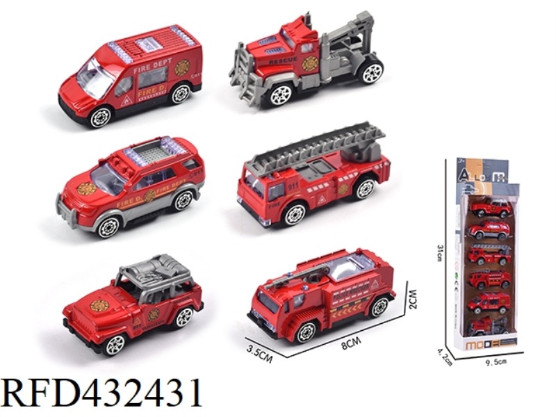 6PCS SLIDING ALLOY FIRE TRUCK