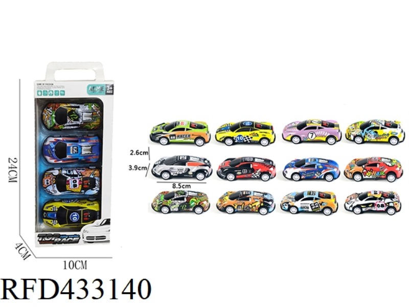 4PCS ALLOY IRON RACING PULLBACK CAR 1:56