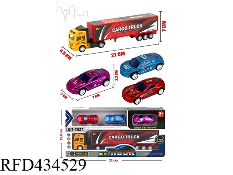 HUILI ALLOY CONTAINER TRUCK + 3 HUILI ALLOY RACING CAR