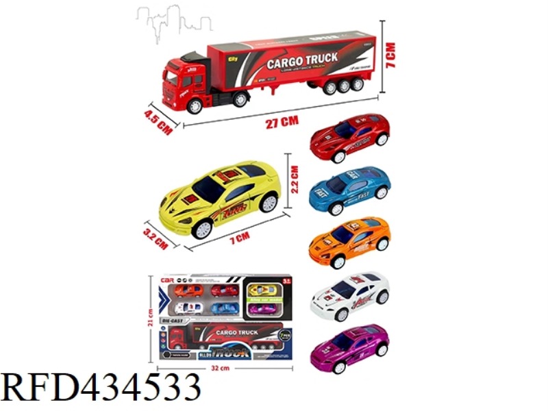 HUILI ALLOY CONTAINER TRUCK + 6 HUILI ALLOY RACING CAR
