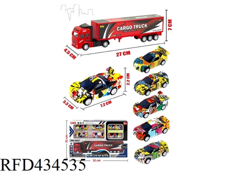 HUILI ALLOY CONTAINER TRUCK + 6 HUILI AB GRAFFITI TRUCK