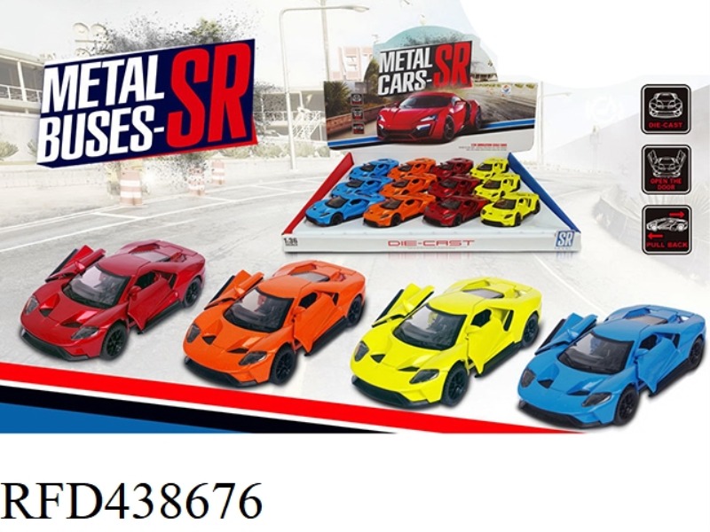 1: 36 NEW FORD GT SIMULATION TWO DOOR ALLOY RETURN COUPE 12PCS