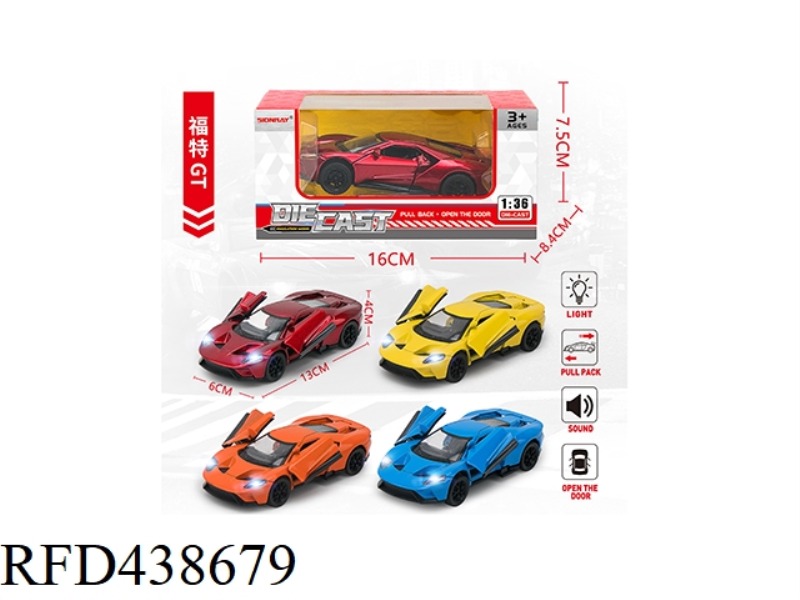 1: 36 NEW FORD GT SIMULATED TWO DOOR ALLOY FLYBACK SPORTS CAR