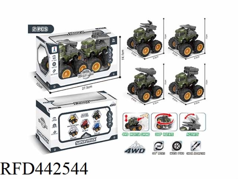 FOUR-DRIVE DUAL INERTIA STUNT ALLOY MILITARY VEHICLE (2 PIECES)