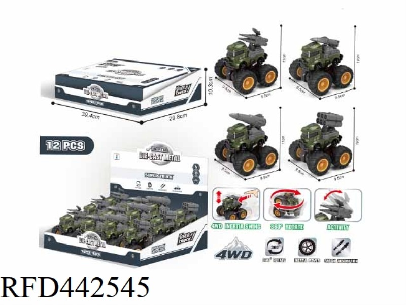 FOUR-DRIVE DUAL INERTIA STUNT ALLOY MILITARY VEHICLE (12 PACKS)