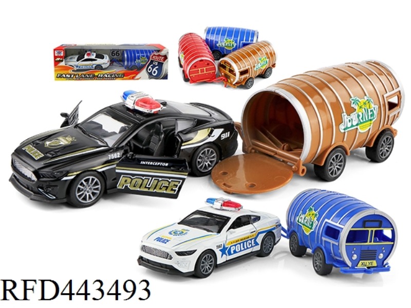 1:32 ALLOY MUSTANG POLICE CAR TRAILER PULL BACK DOOR