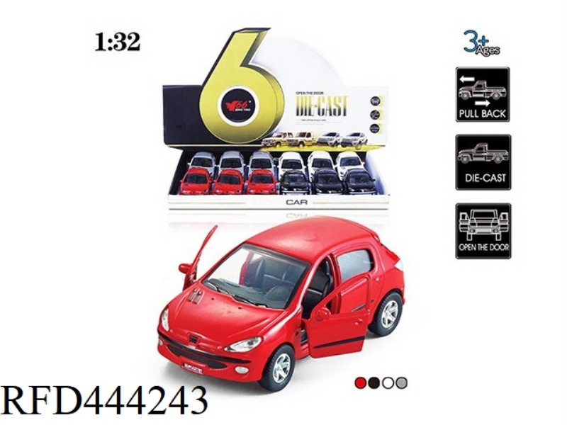 1:32 PEUGEOT (206) TWO-DOOR ALLOY PULLBACK CAR 1 TWO-COLOR