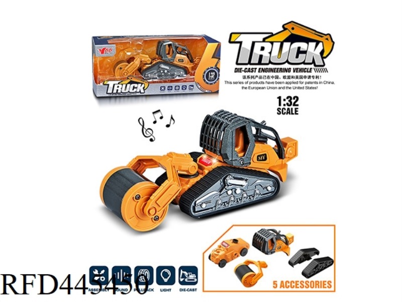1:32 DISASSEMBLY AND ASSEMBLY OF ALLOY PULL-BACK ROAD ROLLER WITH LIGHT AND MUSIC