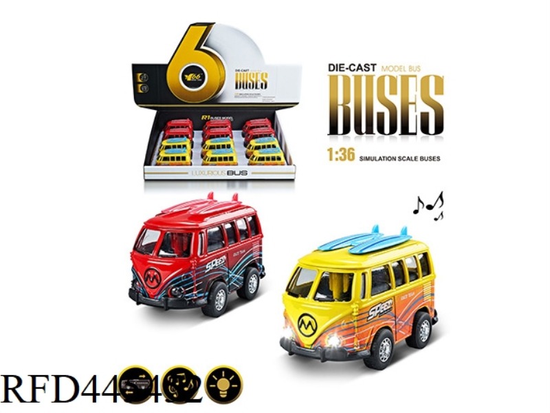 1: 36Q VERSION ALLOY GRAFFITI VOLKSWAGEN BUS (1 TYPE 2 COLORS MIXED) PULL BACK MUSIC LIGHTING