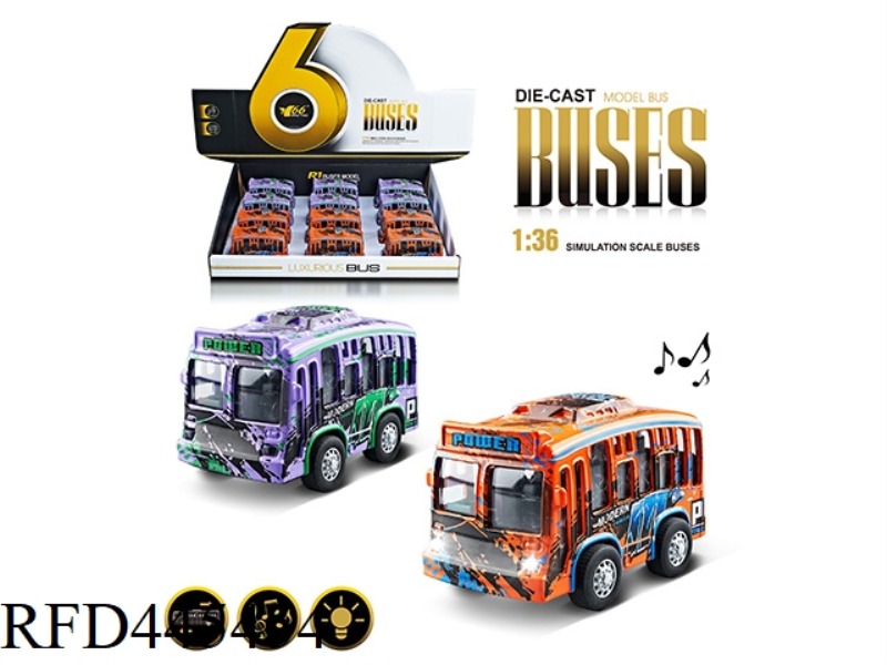 1: 36Q VERSION OF ALLOY GRAFFITI SINGLE-DECKER BUS (1 TYPE 2-COLOR MIXED) PULL BACK MUSIC LIGHTING