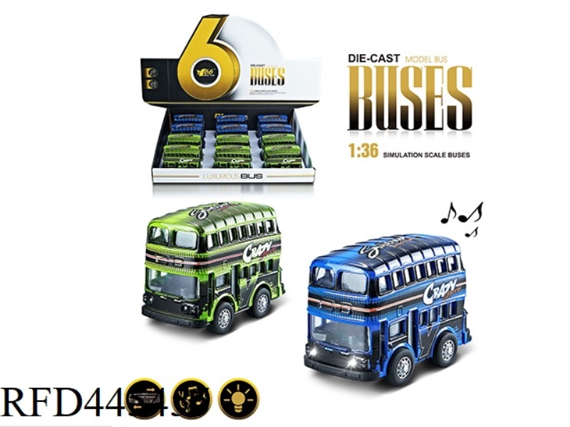 1: 36Q VERSION OF THE ALLOY GRAFFITI DOUBLE-DECKER BUS (1 TYPE 2 COLORS MIXED) PULL BACK MUSIC LIGHT