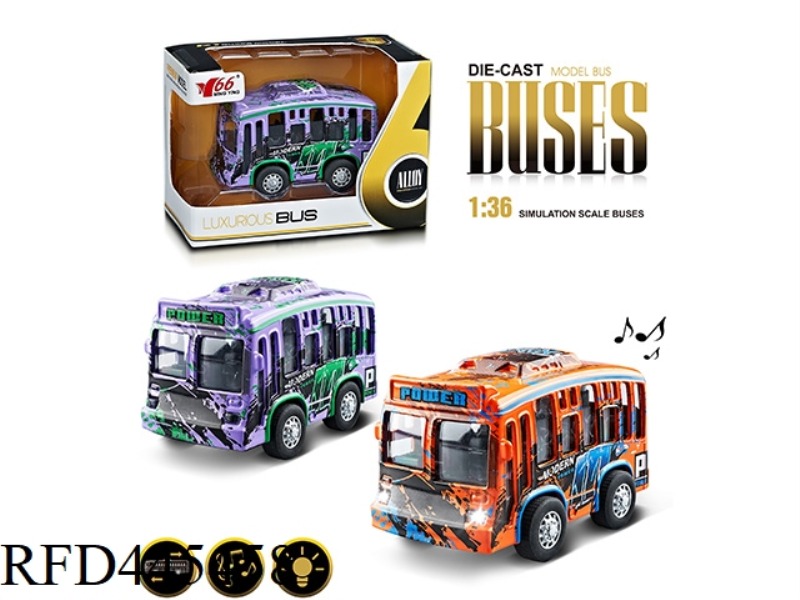 1: 36Q VERSION OF ALLOY GRAFFITI SINGLE-DECKER BUS (1 TYPE 2-COLOR MIXED) PULL BACK MUSIC LIGHTING