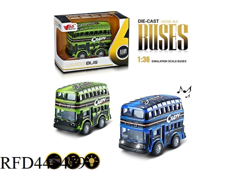 1: 36Q VERSION OF THE ALLOY GRAFFITI DOUBLE-DECKER BUS (1 TYPE 2 COLORS MIXED) PULL BACK MUSIC LIGHT