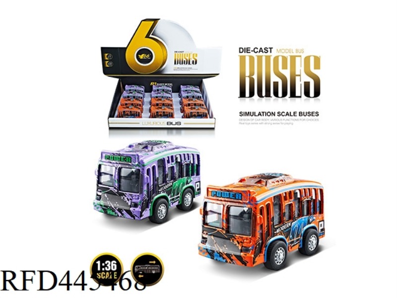 1: 36Q VERSION OF ALLOY GRAFFITI SINGLE-DECKER BUS (1 TYPE 2 COLORS MIXED) PULL BACK