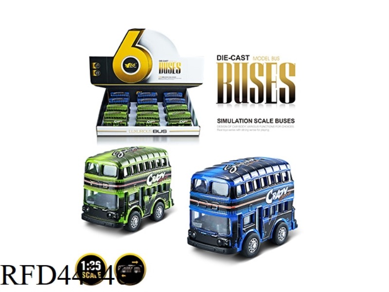 1: 36Q VERSION OF ALLOY GRAFFITI DOUBLE-DECKER BUS (1 TYPE 2 COLORS MIXED) PULL BACK