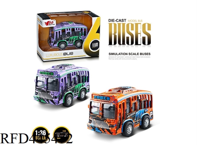 1: 36Q VERSION OF ALLOY GRAFFITI SINGLE-DECKER BUS (1 TYPE 2 COLORS MIXED) PULL BACK