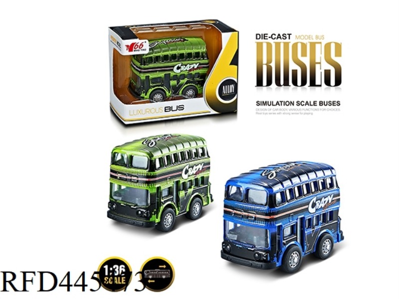 1: 36Q VERSION OF ALLOY GRAFFITI DOUBLE-DECKER BUS (1 TYPE 2 COLORS MIXED) PULL BACK