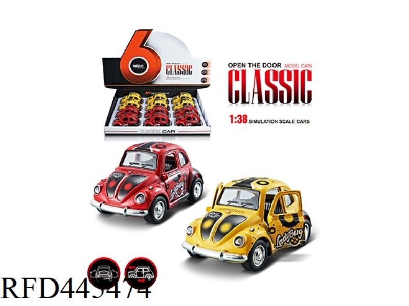 1: 38Q VERSION OF BEETLE ALLOY PULL BACK 2 DOOR GRAFFITI CLASSIC CAR 1 MODEL 2 COLOR MIX
