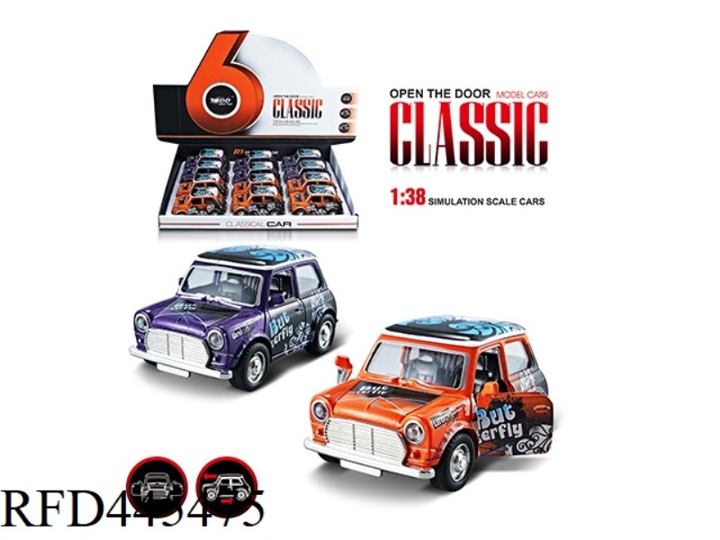 1: 38Q VERSION OF THE MINI ALLOY PULL BACK 2 DOOR GRAFFITI CLASSIC CAR 1 MODEL 2 COLORS MIXED