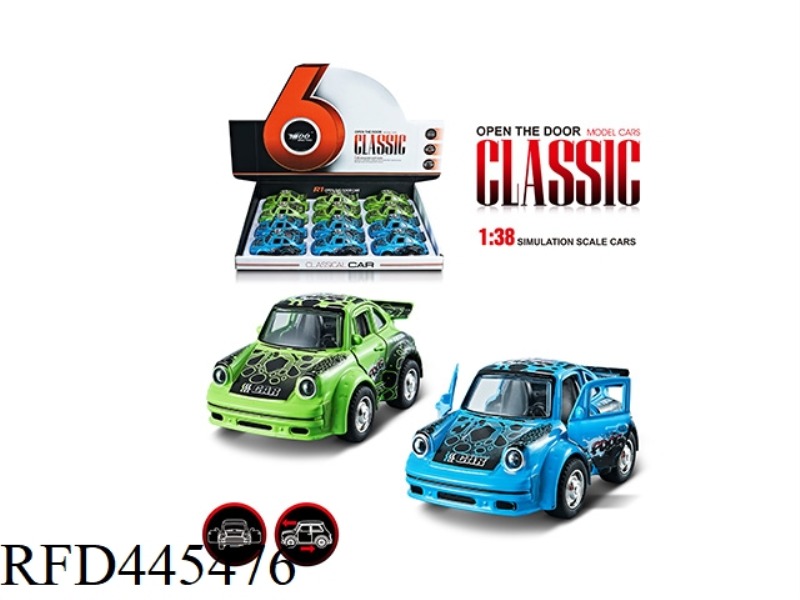 1: 38Q VERSION OF SMALL PORSCHE ALLOY PULL BACK 2 DOOR GRAFFITI CLASSIC CAR 1 2 COLOR MIXED