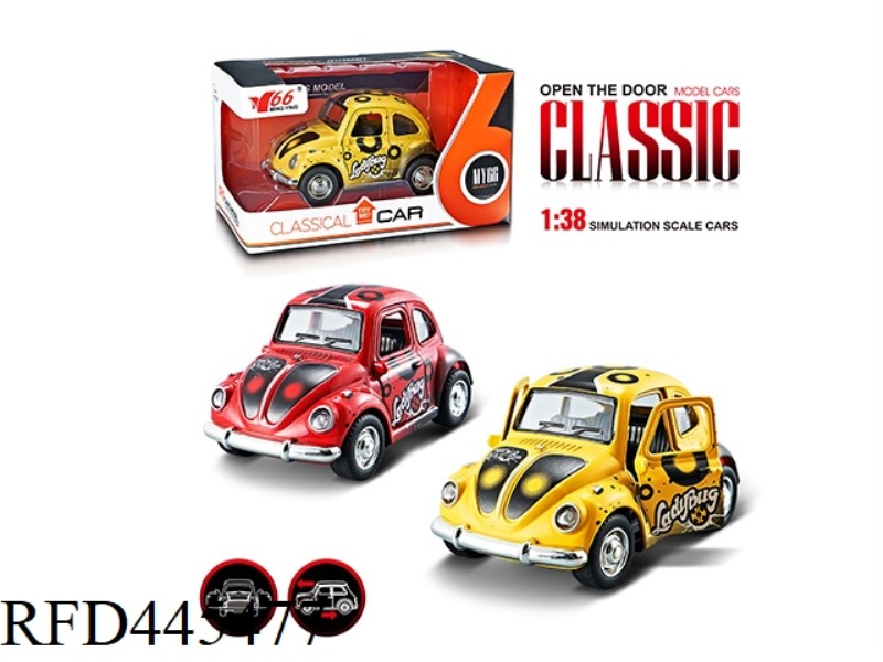 1: 38Q VERSION OF BEETLE ALLOY PULL BACK 2 DOOR GRAFFITI CLASSIC CAR 1 MODEL 2 COLOR MIX