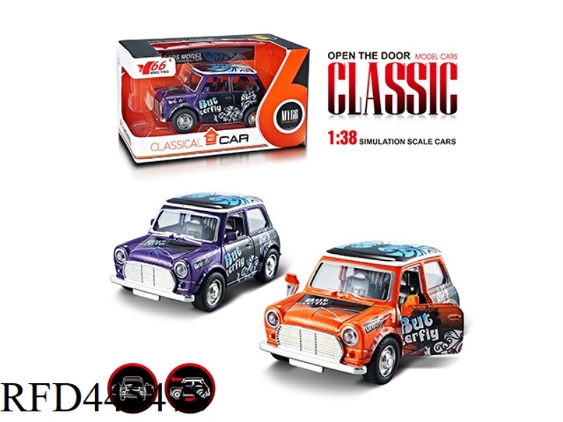 1: 38Q VERSION OF THE MINI ALLOY PULL BACK 2 DOOR GRAFFITI CLASSIC CAR 1 MODEL 2 COLORS MIXED