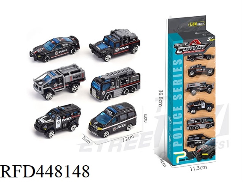 ALLOY SLIDING POLICE CAR 6 PACK