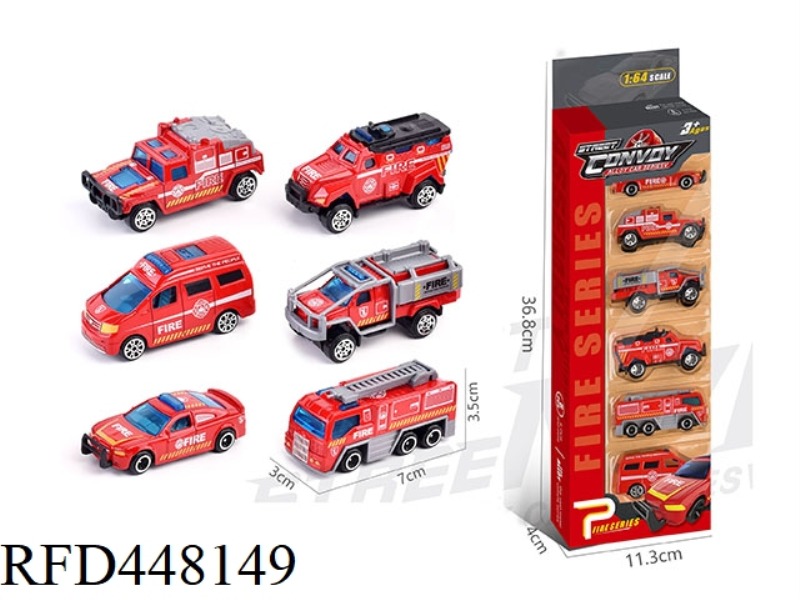 ALLOY SLIDING FIRE TRUCK 6 PACKS