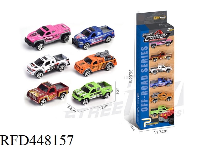 ALLOY SLIDING PICKUP TRUCK 6 PACK