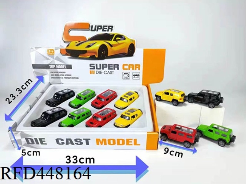 1:42 9 CM FOUR-COLOR OFF-ROAD ALLOY CAR 8PCS
