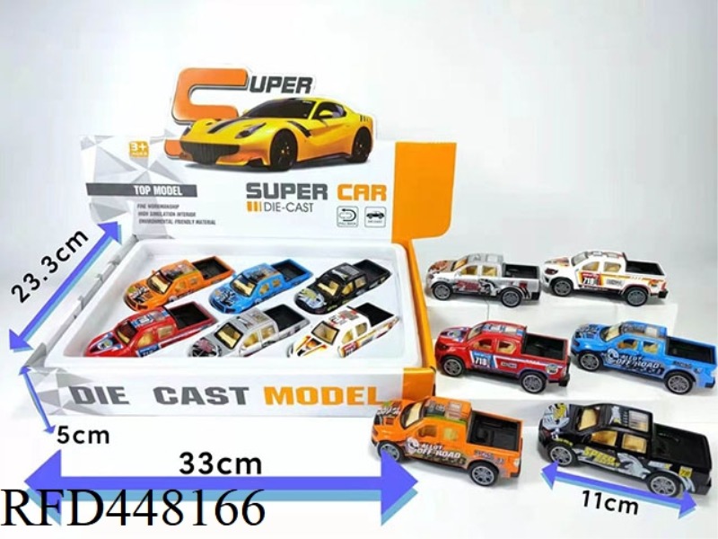 1:36 11 CM SIX-COLOR PATTERNED PICKUP TRUCK ALLOY CAR 6PCS