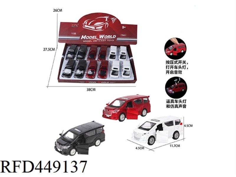1: 32 TOYOTA ELFA HUILI ALLOY VEHICLE (12PCS)