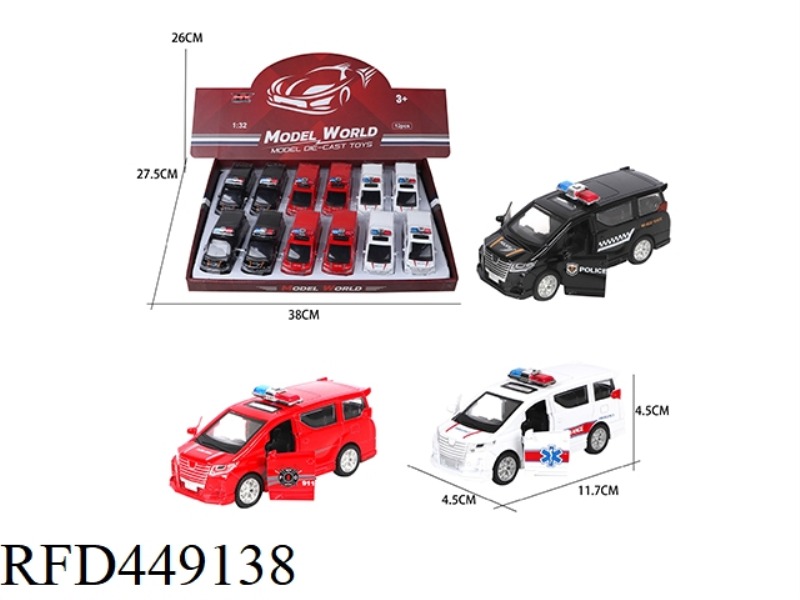 1: 32 TOYOTA ELFA POLICE CAR HUILI ALLOY CAR (12PCS)