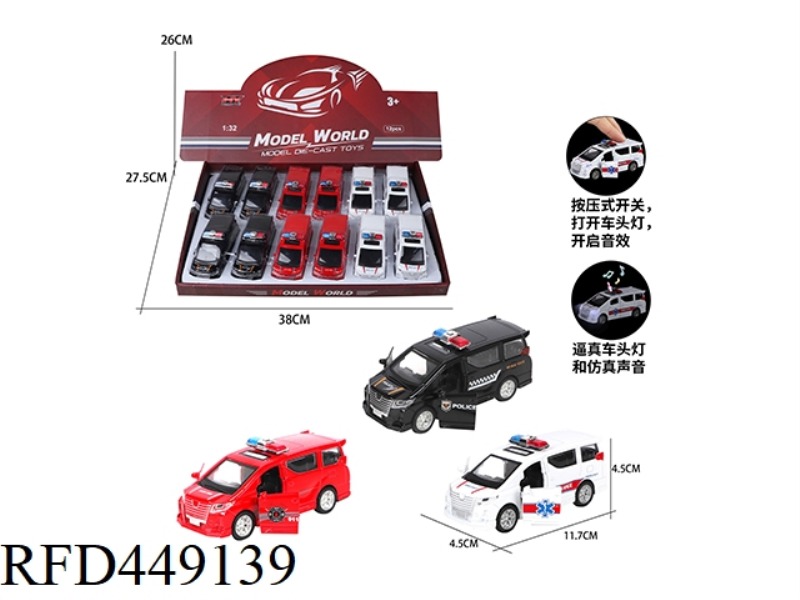 1: 32 TOYOTA ELFA POLICE CAR HUILI ALLOY CAR (12PCS)