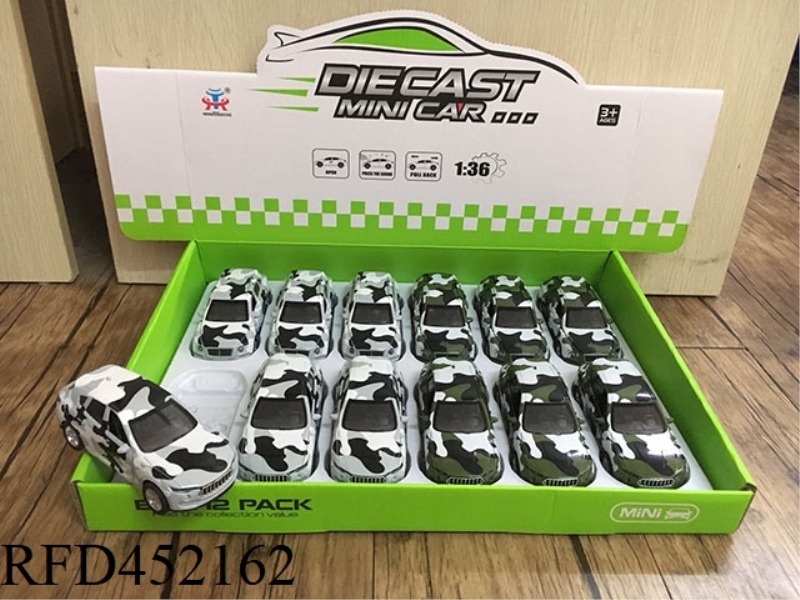 1:36 ALLOY PULL BACK MARTHA BENTLEY CAMOUFLAGE CAR WITH LIGHT AND MUSIC (12PCS)